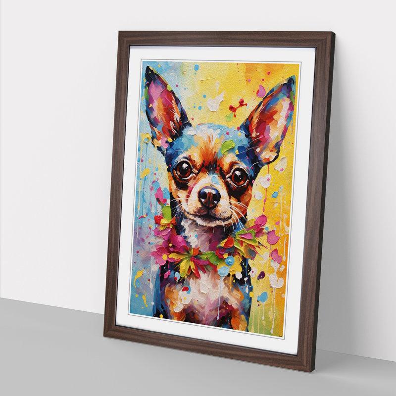 Chihuahua Action No.2 - Single Picture Frame Print on Wood, Walnut, 64cm H x 46cm W x 2cm D