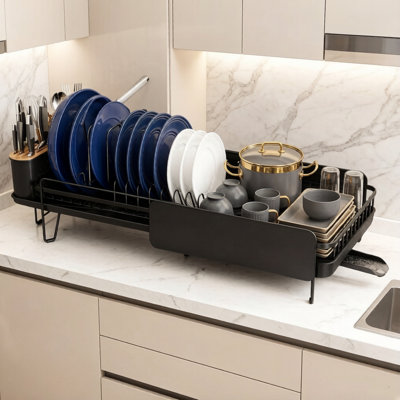 Dish Drying Rack Multi-Functional for Kitchen Counter with Cutlery Holder, Rust Proof Storage Solution Rotatable