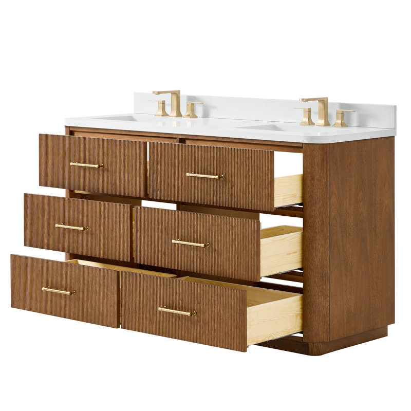 Ensemble de meuble-lavabo double 60 po Francesca, Brun, Bronze
