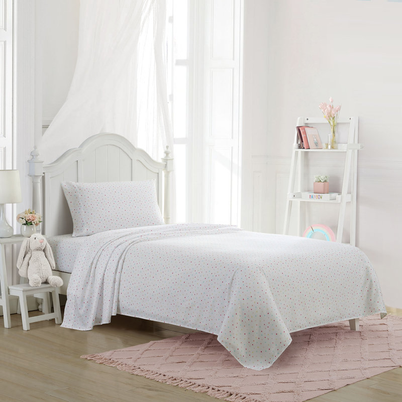 Laura Ashley Kids Cozy Printed Sheet Sets, Queen Sheet Set with 2 Pillowcases, Confetti Pink