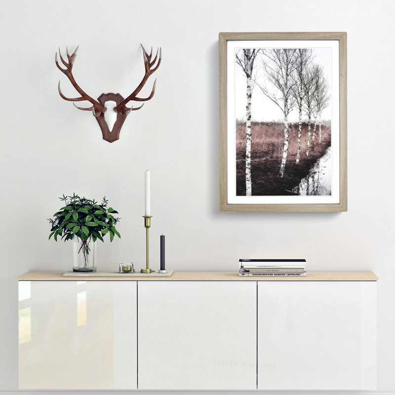 Row of Birch Trees - Picture Frame Painting Print, 87cm H x 62cm W x 2cm D, Oak Framed