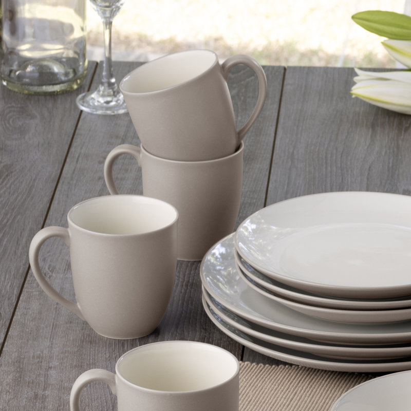 White and Sand Ceramic 16-Piece Dinnerware Set, Service for 4