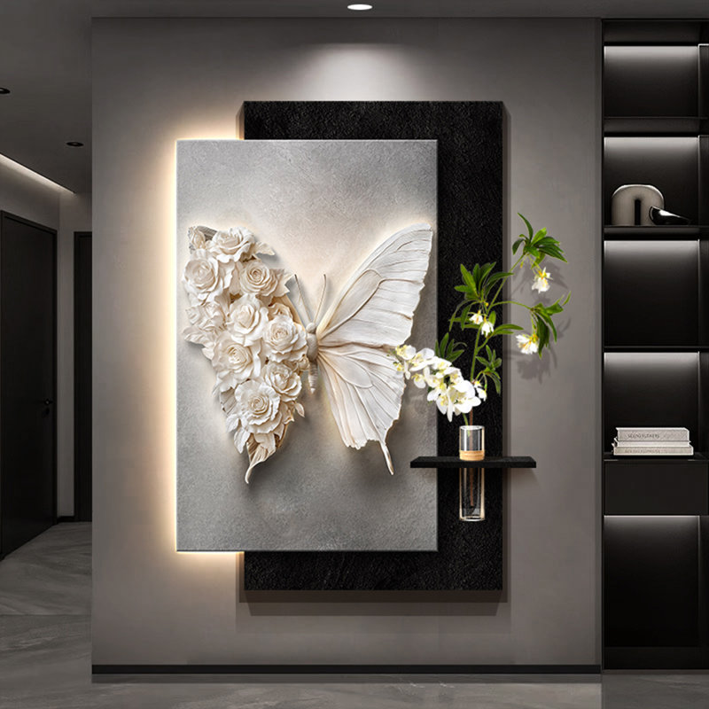 Art mural noir et blanc en grès, H 31,5 po x l 23,62 po x P 1,97 po