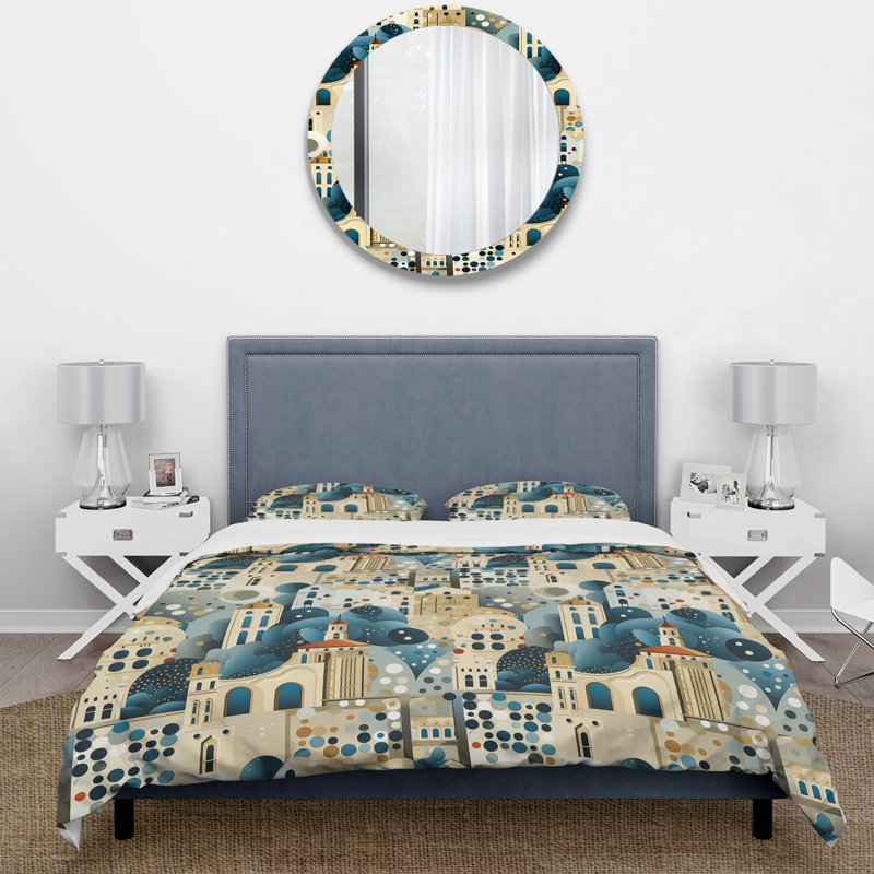 Architectural Splendor Polka Dots Pattern I Polyester Duvet Cover Set, Twin Duvet Cover + 1 Standard Sham