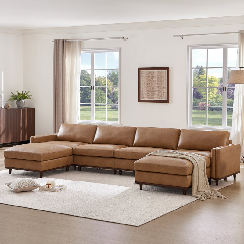 Laima 6-Piece 153"W Faux Leather U-Shaped Modular Sectional Sofa With 2 Ottomans