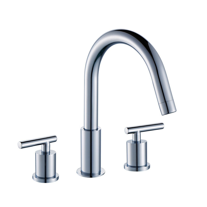 DAX Round Two Handle Brass Bathroom Faucet, Brushed Nickel