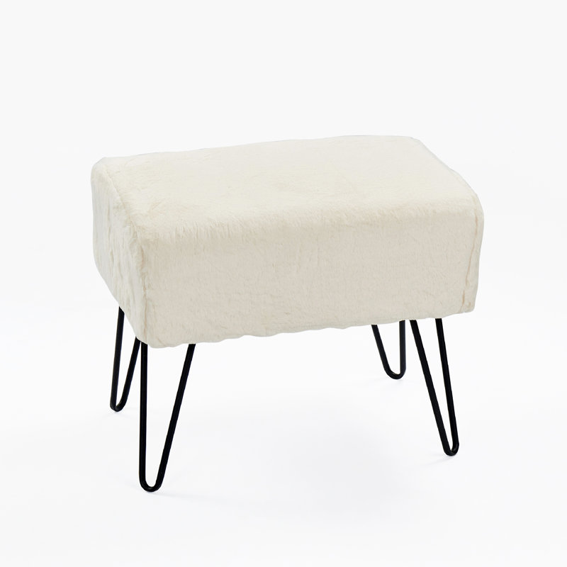 48.3cm Wide Rectangle Solid Colour Standard Ottoman, Egret Faux Fur