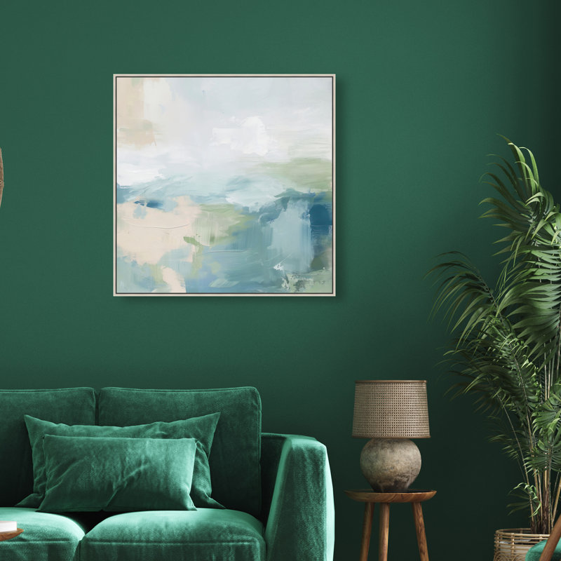 Turquoise Echoes I Canvas Abstract Print by Oliver Gal, Black Frame, 12 x 12, 31"H x 31"W, Silver Frame