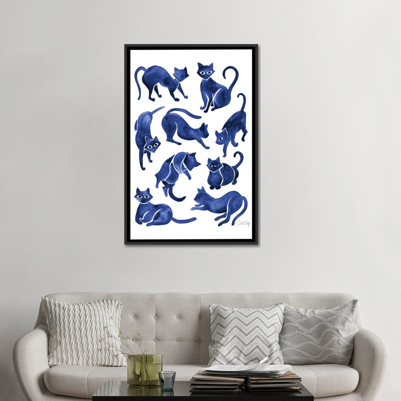 «Cat Positions, Navy» par Cat Coquillette - reproduction sur toile, H 60 po x l 40po x P 1,5 po, Toile avec cadre noir