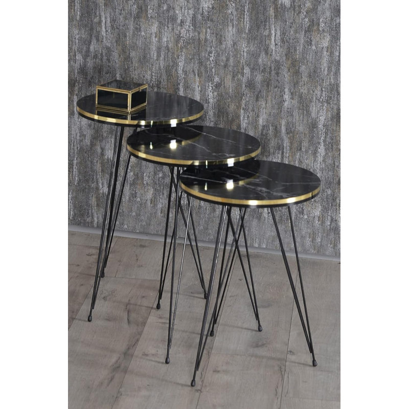 Tana Living Room Table Set, Black Marble