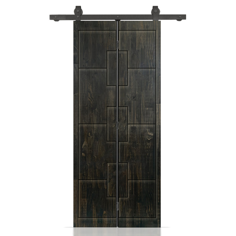Porte de grange pliante en bois de pin avec quincaillerie coulissante, Noir anthracite, 28 po x 80 po
