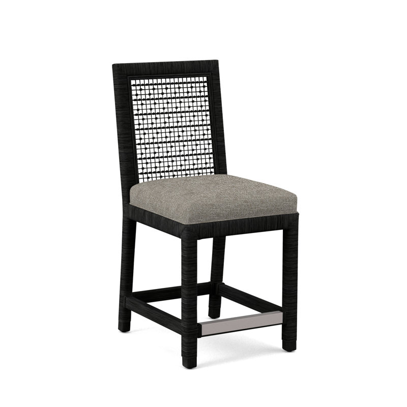 Pine Isle 24" Counter Stool, Sunbrella Blue Pinstripe; 6205-64, Black