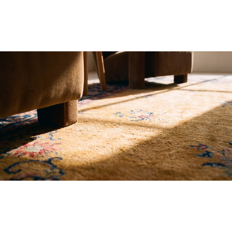 Antique Yellow Gold Color Floral Room Size Chinese Art Deco Carpet