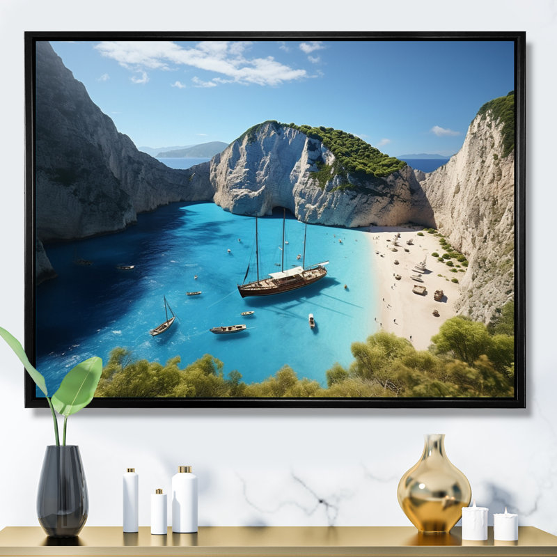 Plage Navagio Zakynthos III - impression, H 30 po x l 40 po x P 1,5 po, Cadre flottant noir