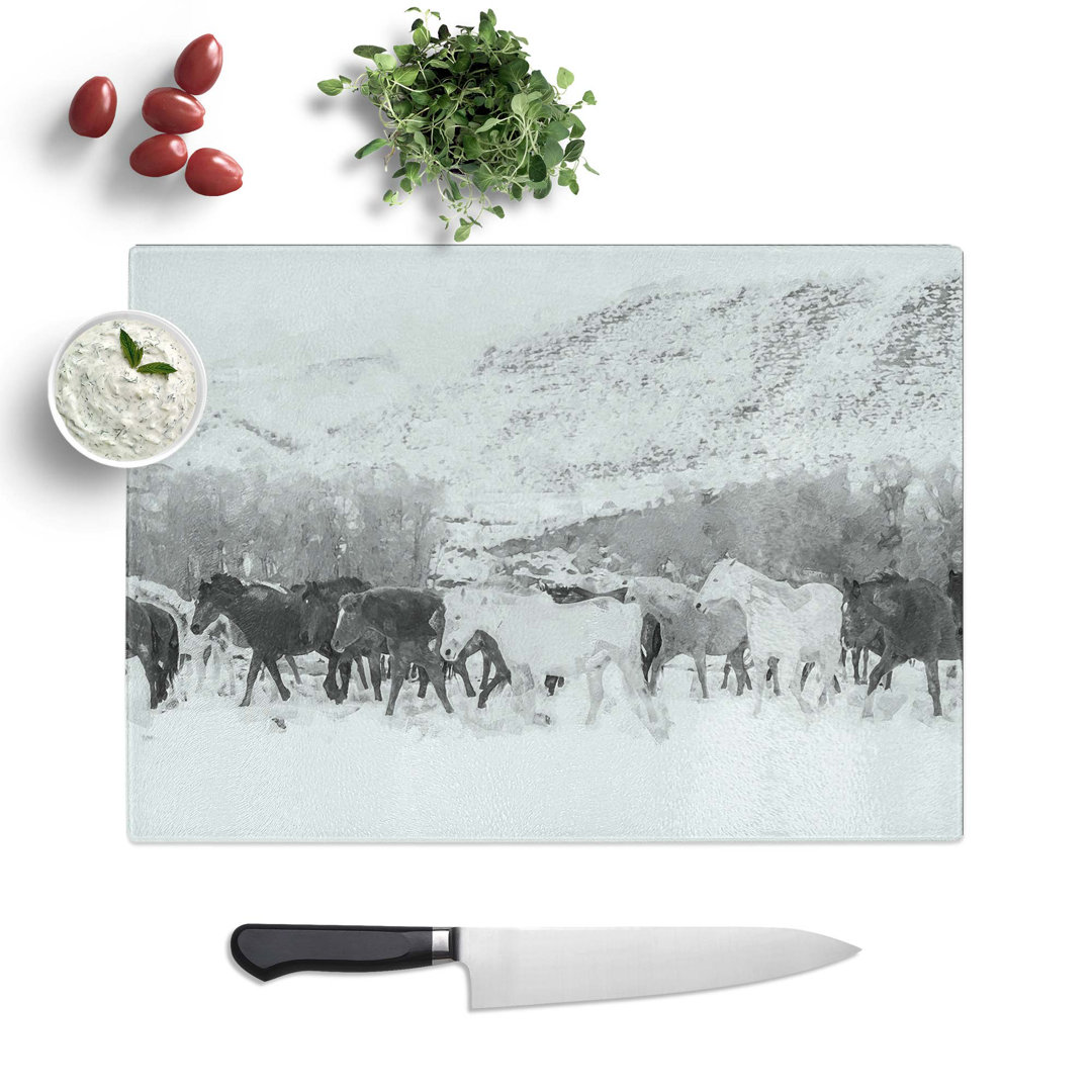 Glass Herd of Horses in Abstract Chopping Board
