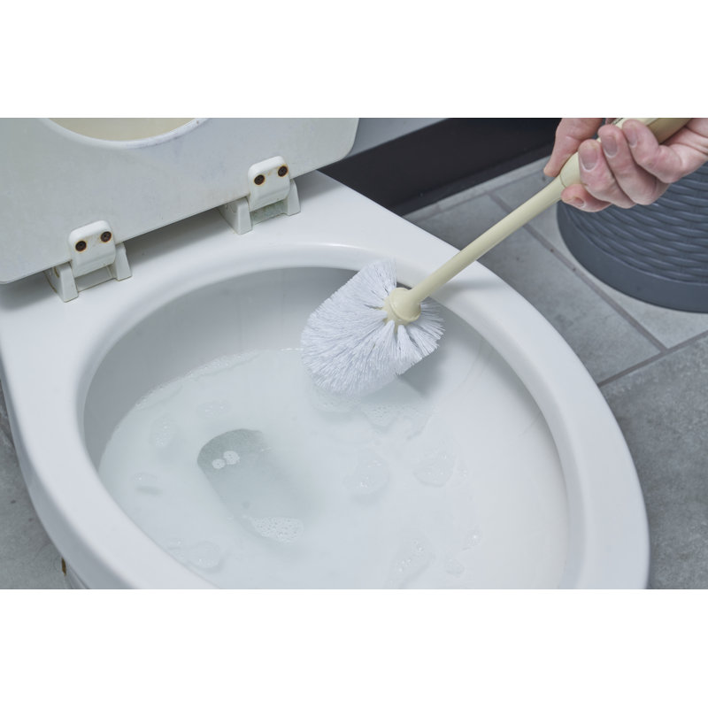 Beige and White Long Handle Toilet Brush with Ergonomic Grip
