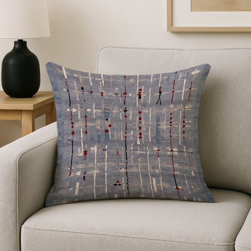 Coussin décoratif intérieur / extérieur gris Modern Modern, Gris / beige / brun clair abstrait 4, Carré 18 po