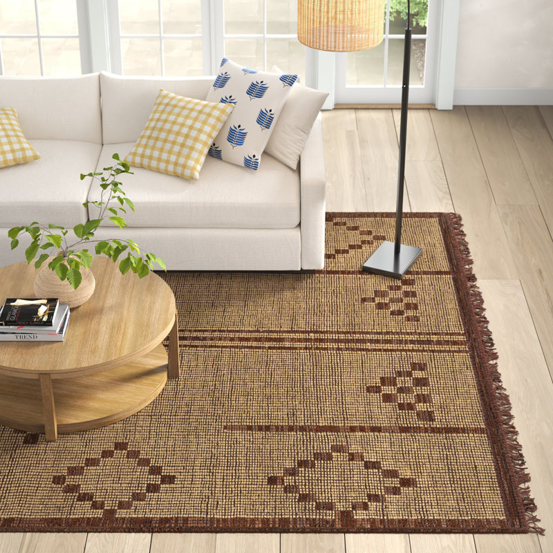 Rectangle Samson Moroccan Handmade Flatweave Area Rug in Brown/Camel, Rectangle 6' x 9'