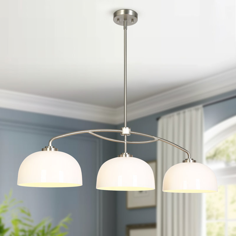 Modern Elegant 3-Light White Dome Kitchen Island Pendant Light Silver Linear Chandelier