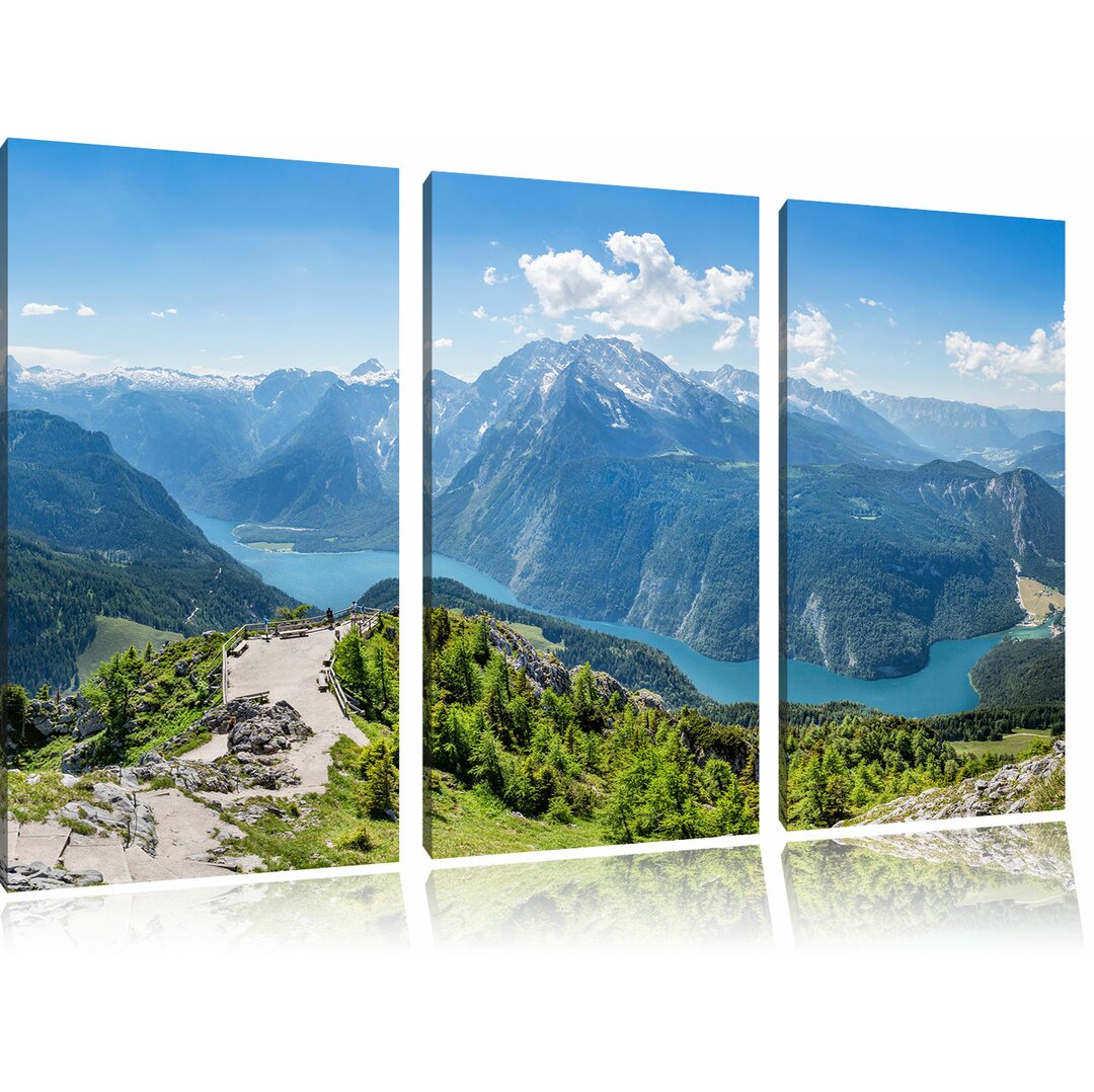 3-tlg. Leinwandbilder-Set Blick vom Berg über dem Königssee in Bayern, Fotodruck