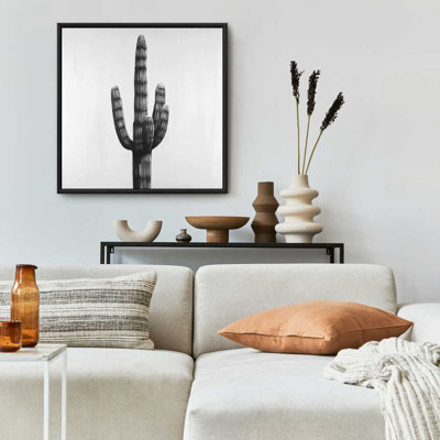 Large Cactus Botanical White Floral Framed Canvas | Home Decor