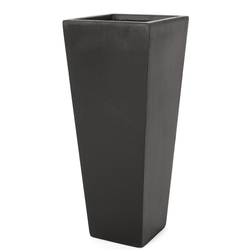 Outdoor Cast Stone Planter 13" X 32.5", Black - Quality Yard 32.5" For Garden Modern Look Option, Black