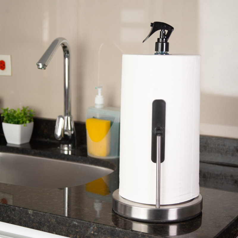 3 in 1 Paper Towel Holder with Phone Stand,Heavy-Duty Countertop Kitchen Paper Towel Holder with Spray Bottle,