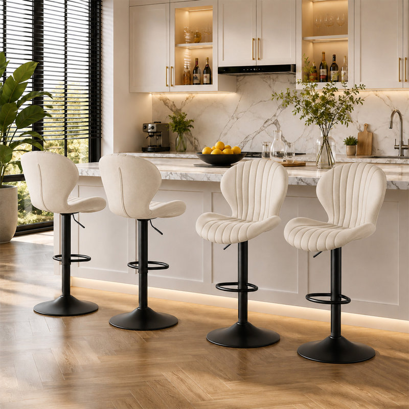 Tabouret de bar pivotant à dossier festonné, Beige