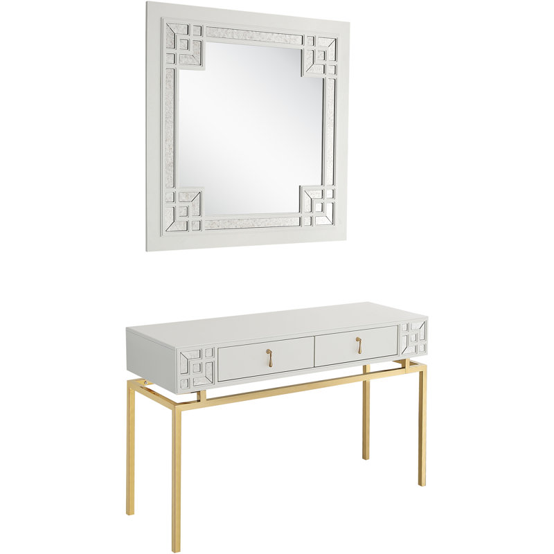 Dynasty Champagne Gold Mirrored Console Table and Wall Mirror Set