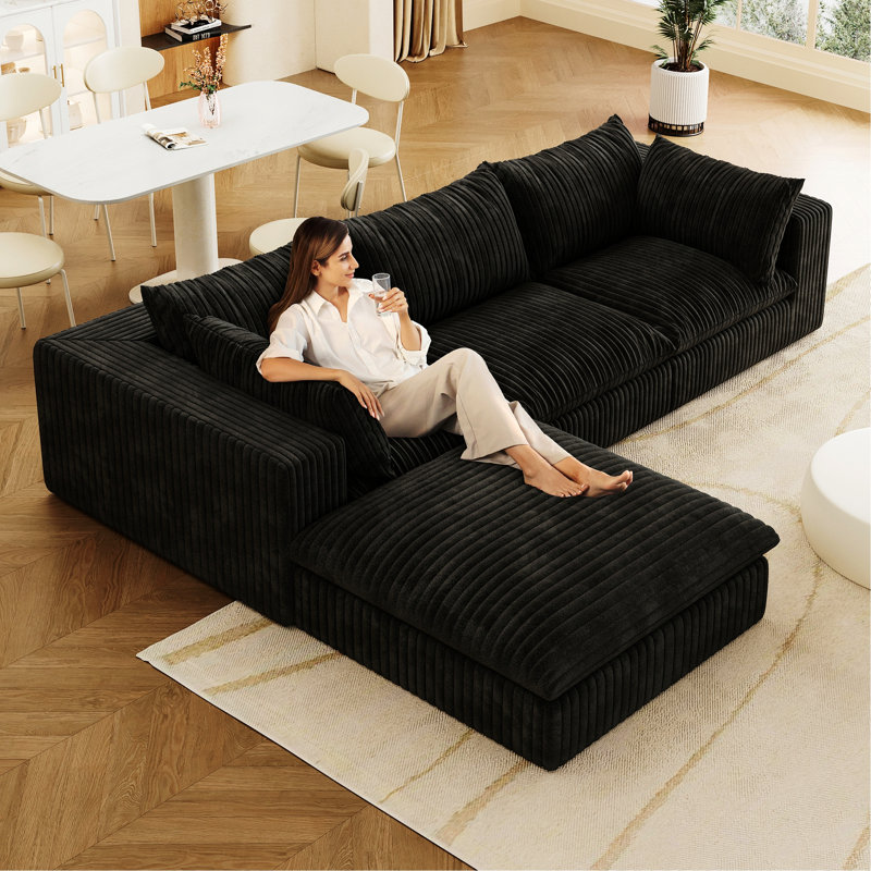 Canapé avec coussin amovible, Black, H 24 po x l 118,2 po x P 78,8 po