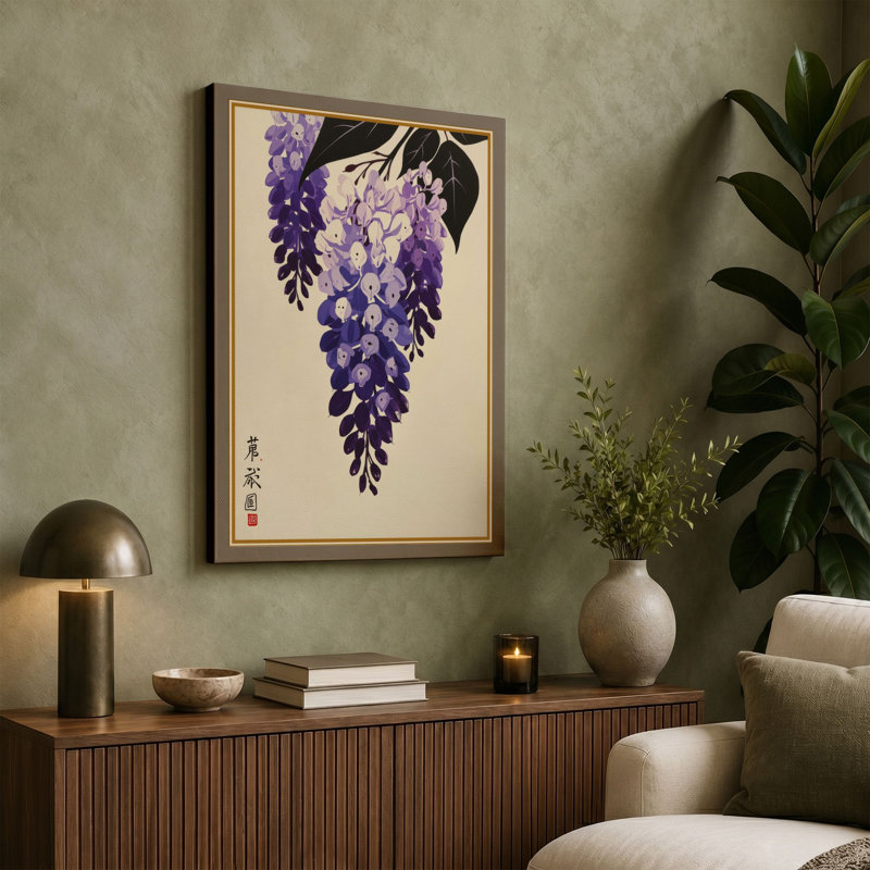 Wisteria in Bloom Japandi - Wrapped Canvas, 24x16 - 61.0 x 40.6 cm, Sage Border