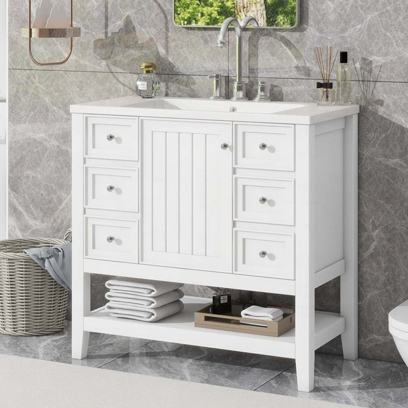 Meuble-lavabo 36 po avec lavabo en céramique, Blanc