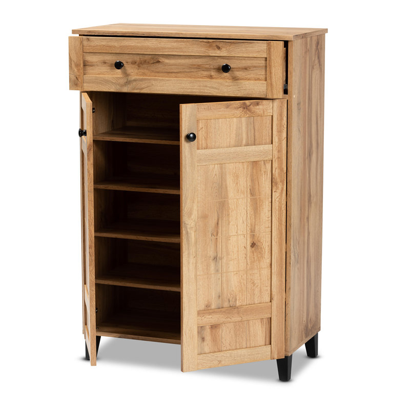 Aadhiran 1-Drawer Shoe Storage Cabinet in Oak Brown Finished Wood, 45.1'' H X 30.6'' W X 15'' D