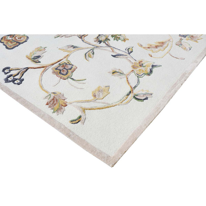 Tapis rectangulaire en laine / viscose tissé à la main en bleu / brun / blanc, Rectangle 8 pi x 10 pi