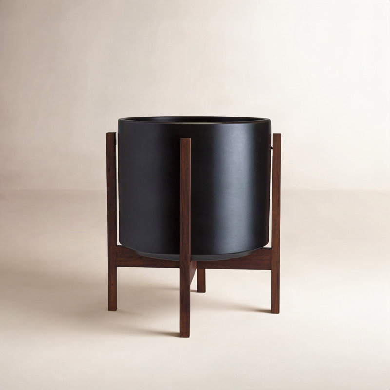 Pot à fleurs en grès Keyes, H 18,5 po x l 15,5 po x P 15,5, Noir/foncé