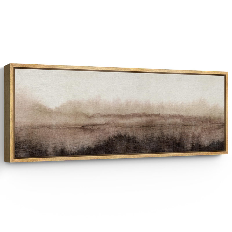 «Serene Misty Landscape in Soft Browns», art moderne, H 20 po x l 60 po, Naturel