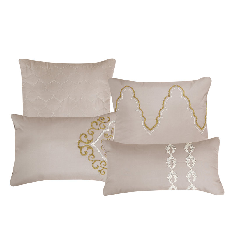 Ensemble d'édredon 7 pièces Mahalia Luxury, Grand édredon et 6 pièces supplémentaires, Or doré / taupe