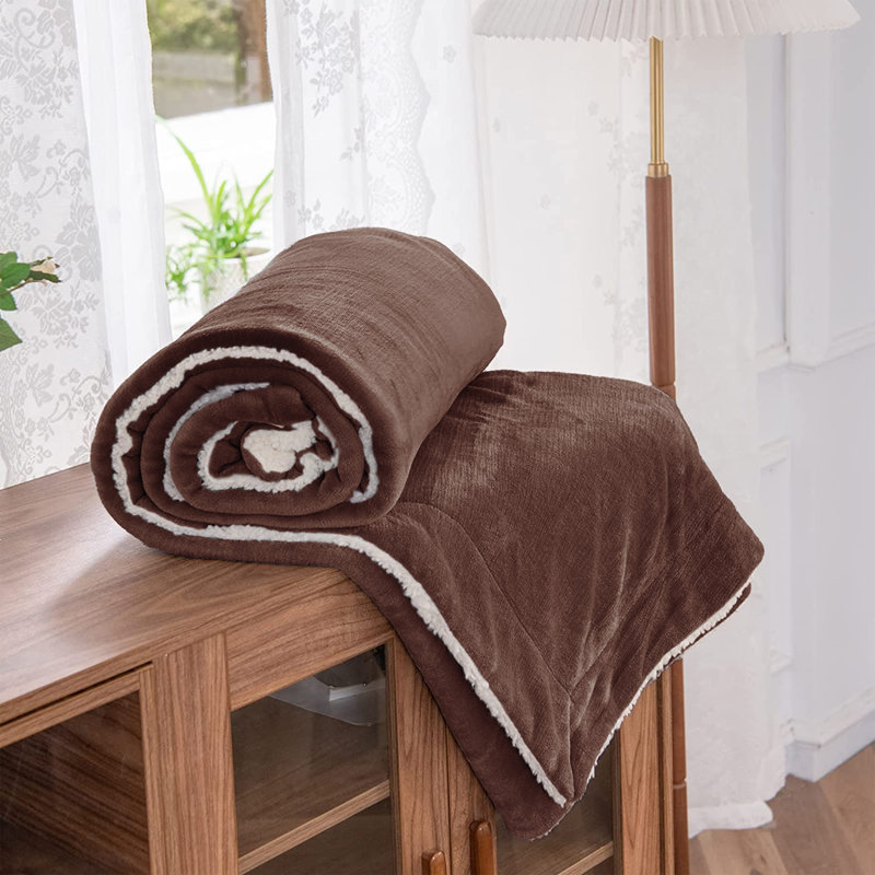 Soza Sherpa Fleece Dual Sided Fur Thick Reversible Blanket Throw, W200 x L240cm, Coffee