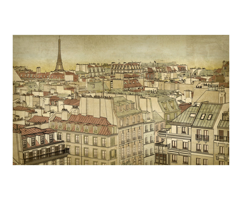 Afterglow Over Paris Wallpaper Mural, 300 cm x 231 cm, Beige
