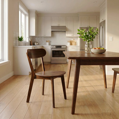 100% Natural Solid Wood Dining Chairs, Mid Century Modern Dining Chairs with Curved Backrest, Kitchen Chair with Adjustable Foot Pads for Dining Room, Kitchen, Living Room, Study, (1PK, Walnut)