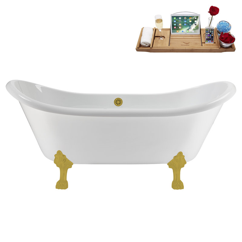 71" Streamline Clawfoot Tub,Tray,Drain and Clawfeet, Brushed Gold, Brushed Gold