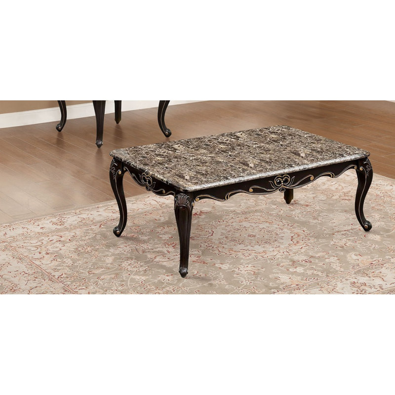 Table basse de style transitionnel avec pieds en cabriole en marbre et détails courbés