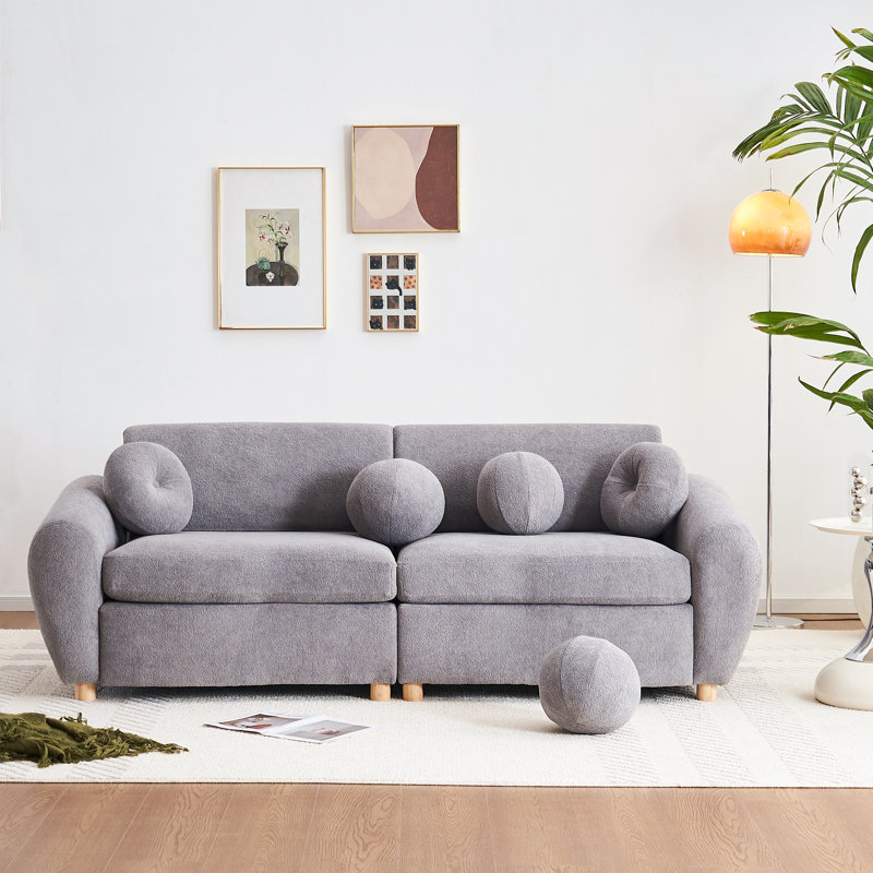 Mayerli 84 '' Chenille Loveseat Sofa Curved Couch, Upholstered Sectional Sofa, Orange Chenille