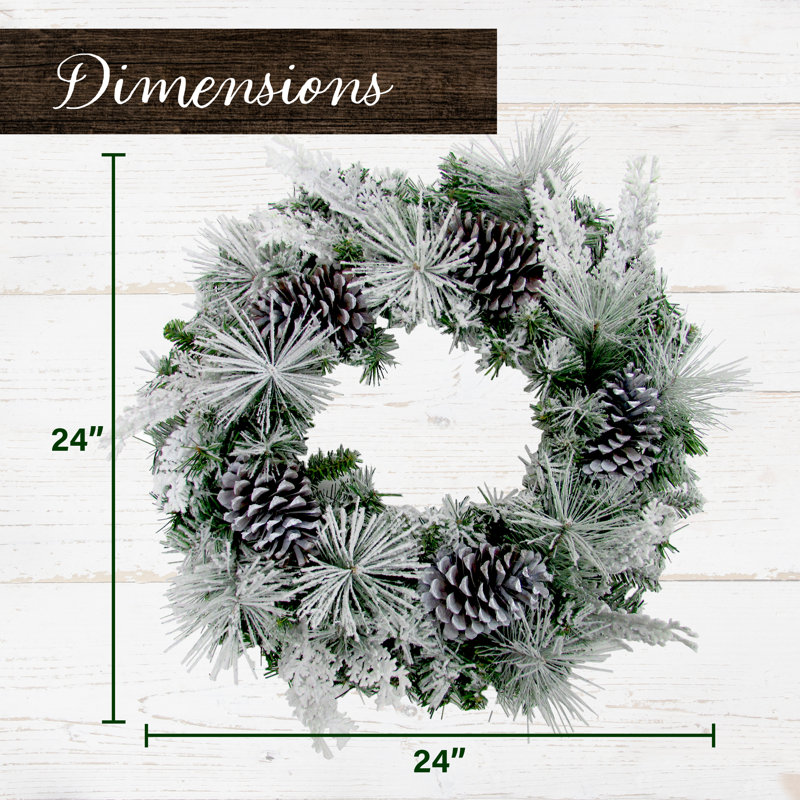 24-Inch Artificial Christmas Wreath with Pinecones and Snow Flocking