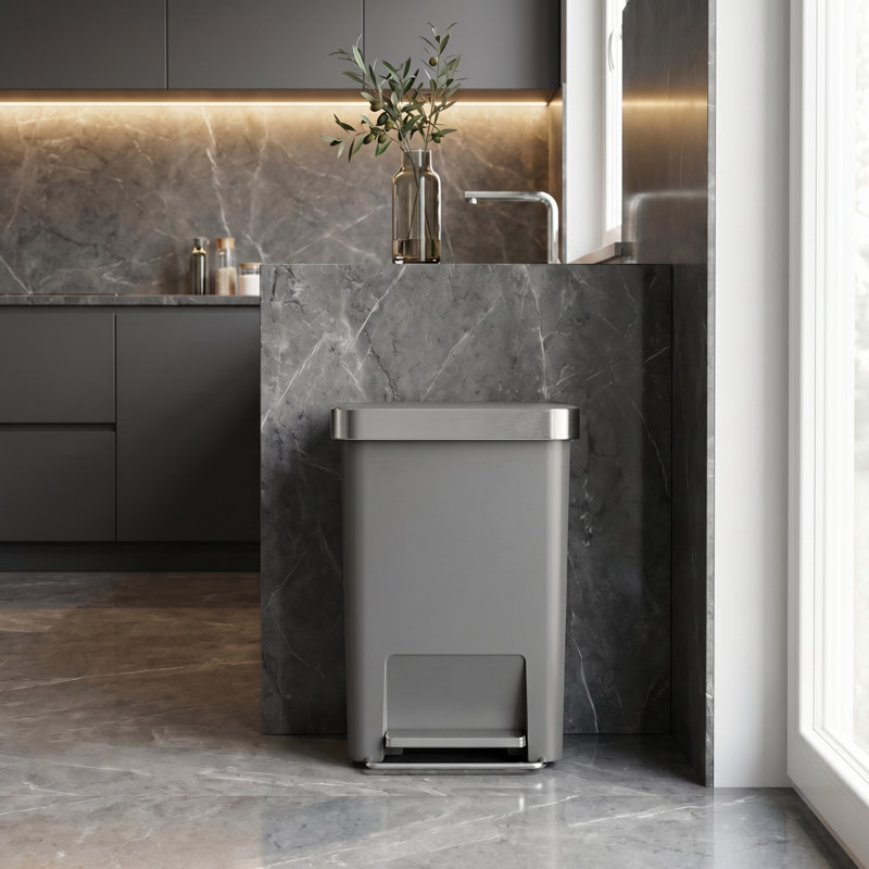 Simplehuman 45 Liter / 12 Gallon Rectangular Kitchen Step Trash Can with Soft-Close Lid, Plastic, Gray