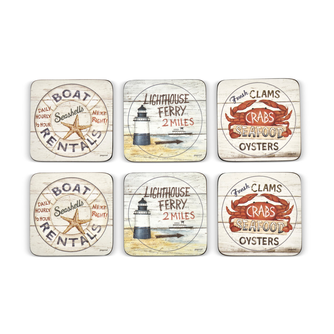 Pimpernel Coastal Signs Coasters S/6 4"X 4" Pimpernel