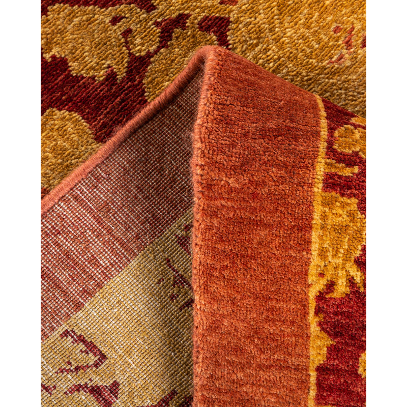Tapis unique noué à la main rose de 12 pi 2 po x 14 pi 9 po Keenan