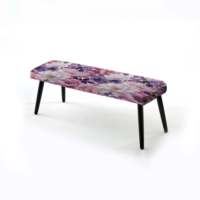 Motif botanique printanier mauve à motif botanique III - Banc noir rembourré floral