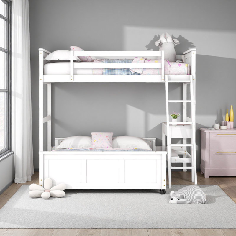 Lit superposé avec bureau, Jumeaux sur complet, Blanc