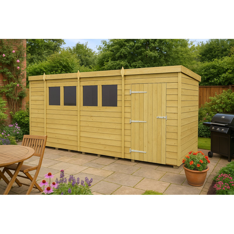 14ft x 4ft Pent Shed - Single Door with Windows
